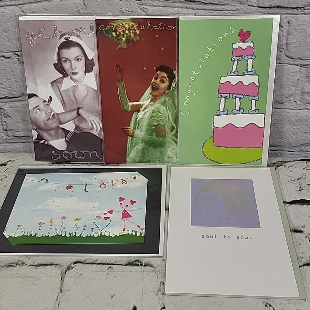 Get Well Retro Wedding Congrats Love Greeting Cards Assorted Lot Of 5 New Sealed